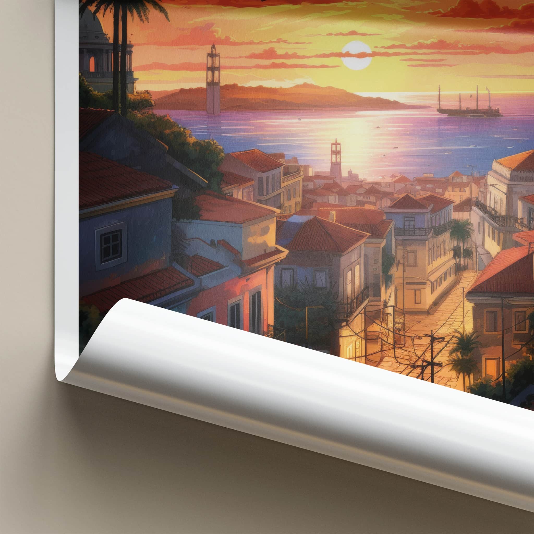 Lisbon Poster - Portugal Travel Art - Vibrant Sunset City Home Decor