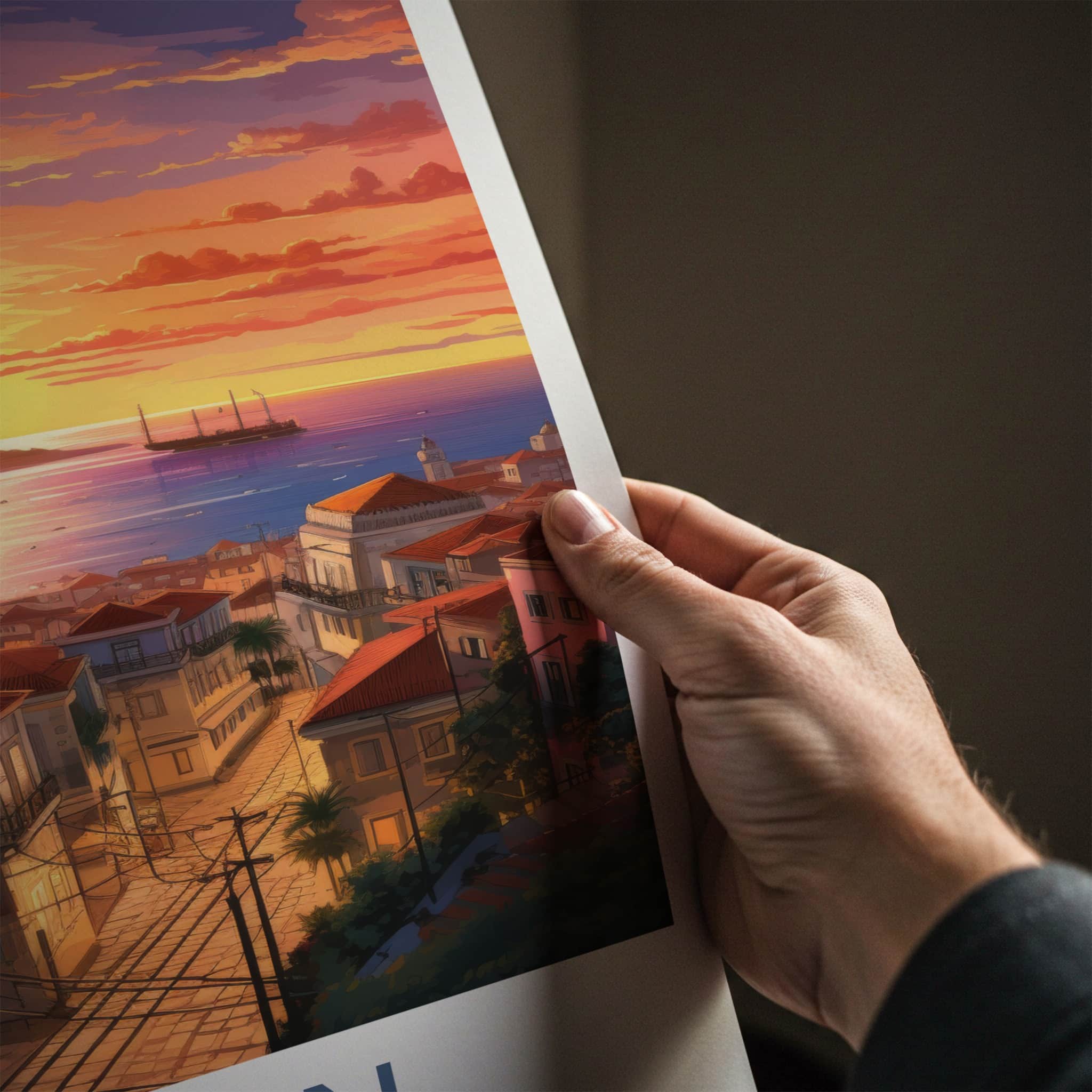 Lisbon Poster - Portugal Travel Art - Vibrant Sunset City Home Decor