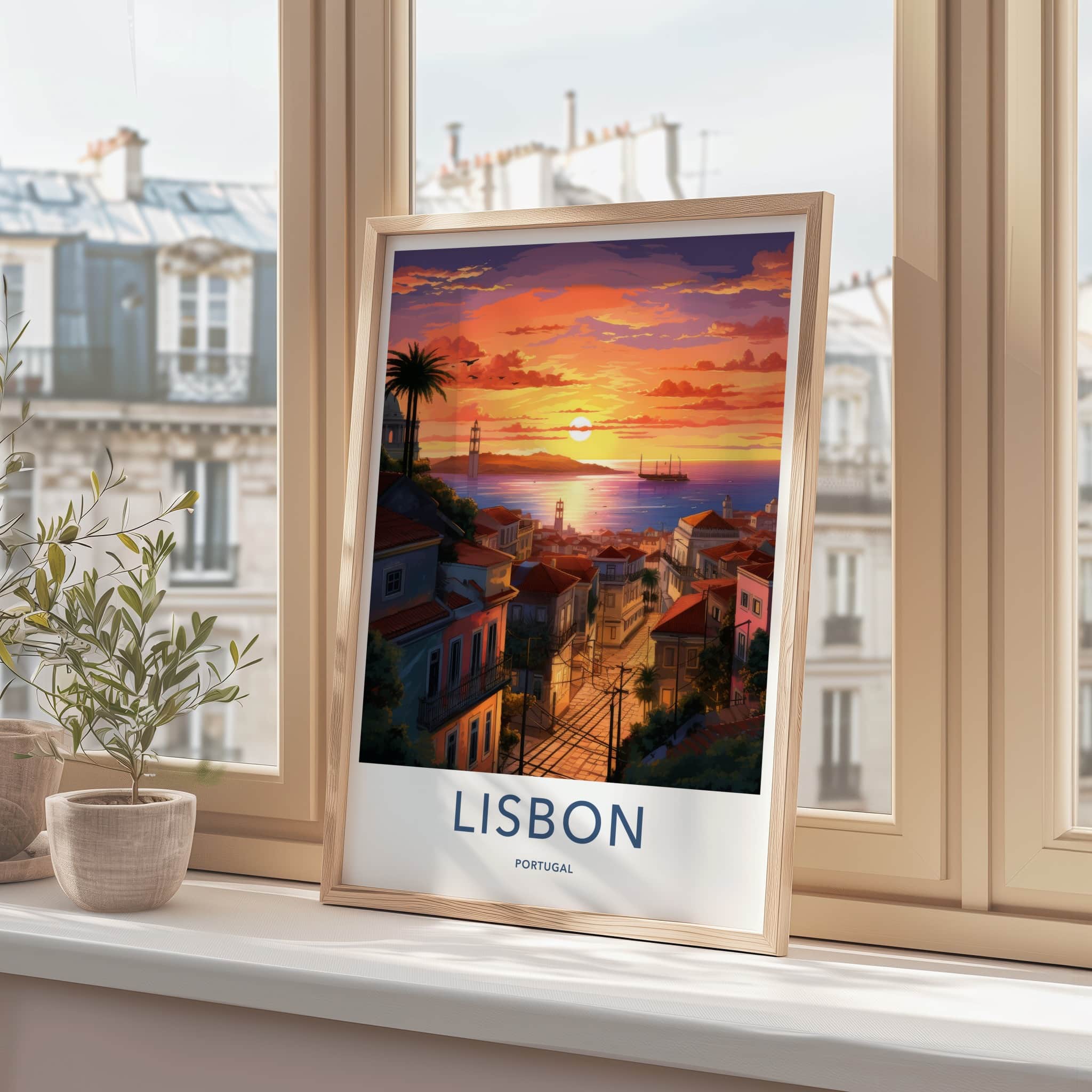 Lisbon Poster - Portugal Travel Art - Vibrant Sunset City Home Decor