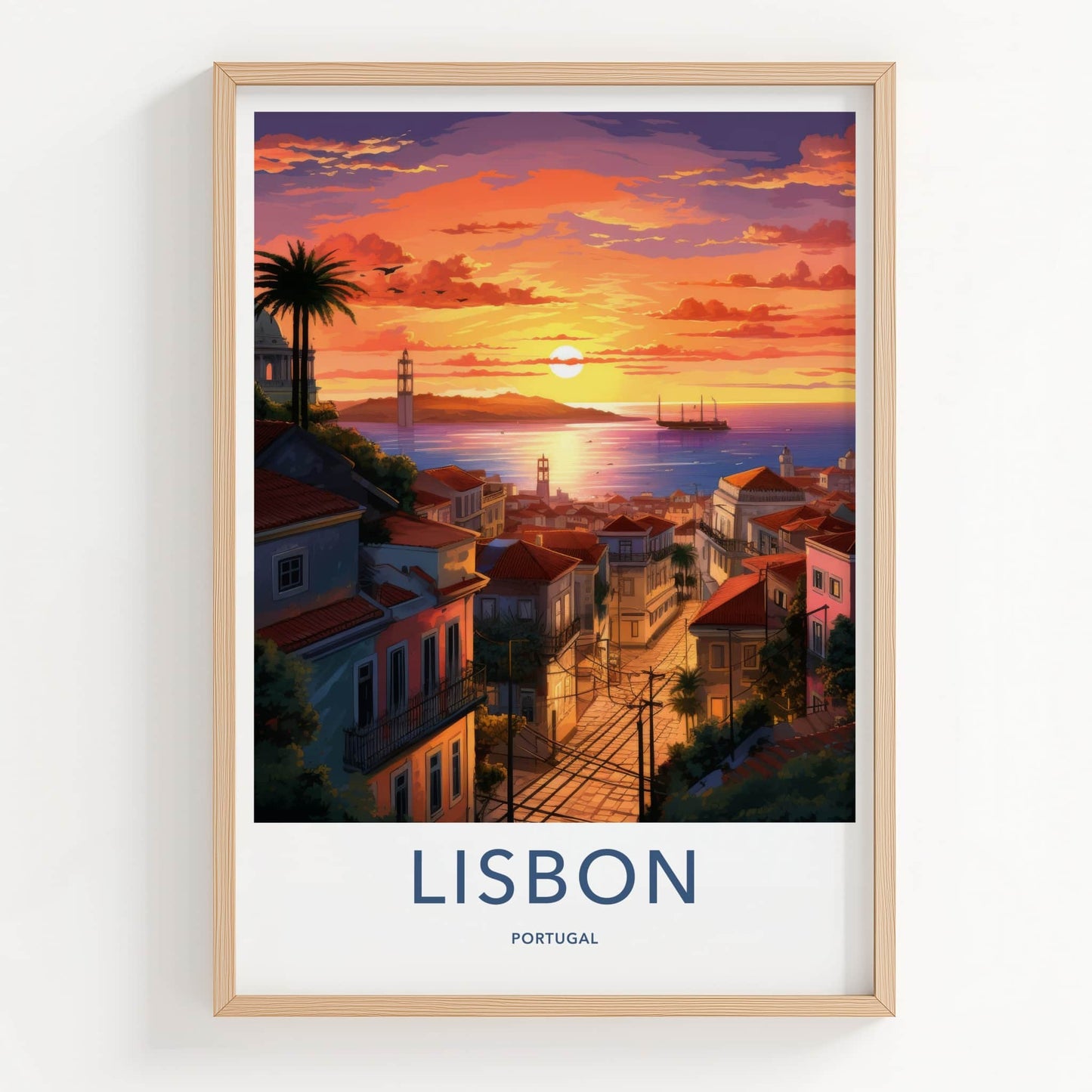 Lisbon Poster - Portugal Travel Art - Vibrant Sunset City Home Decor