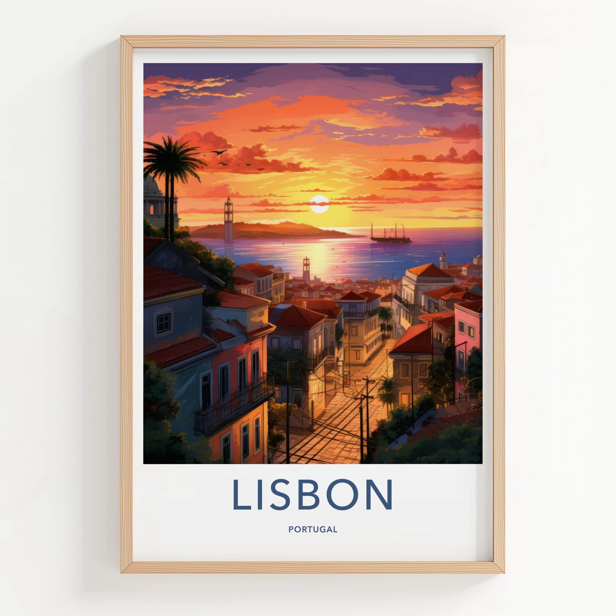 Lisbon Poster - Portugal Travel Art - Vibrant Sunset City Home Decor
