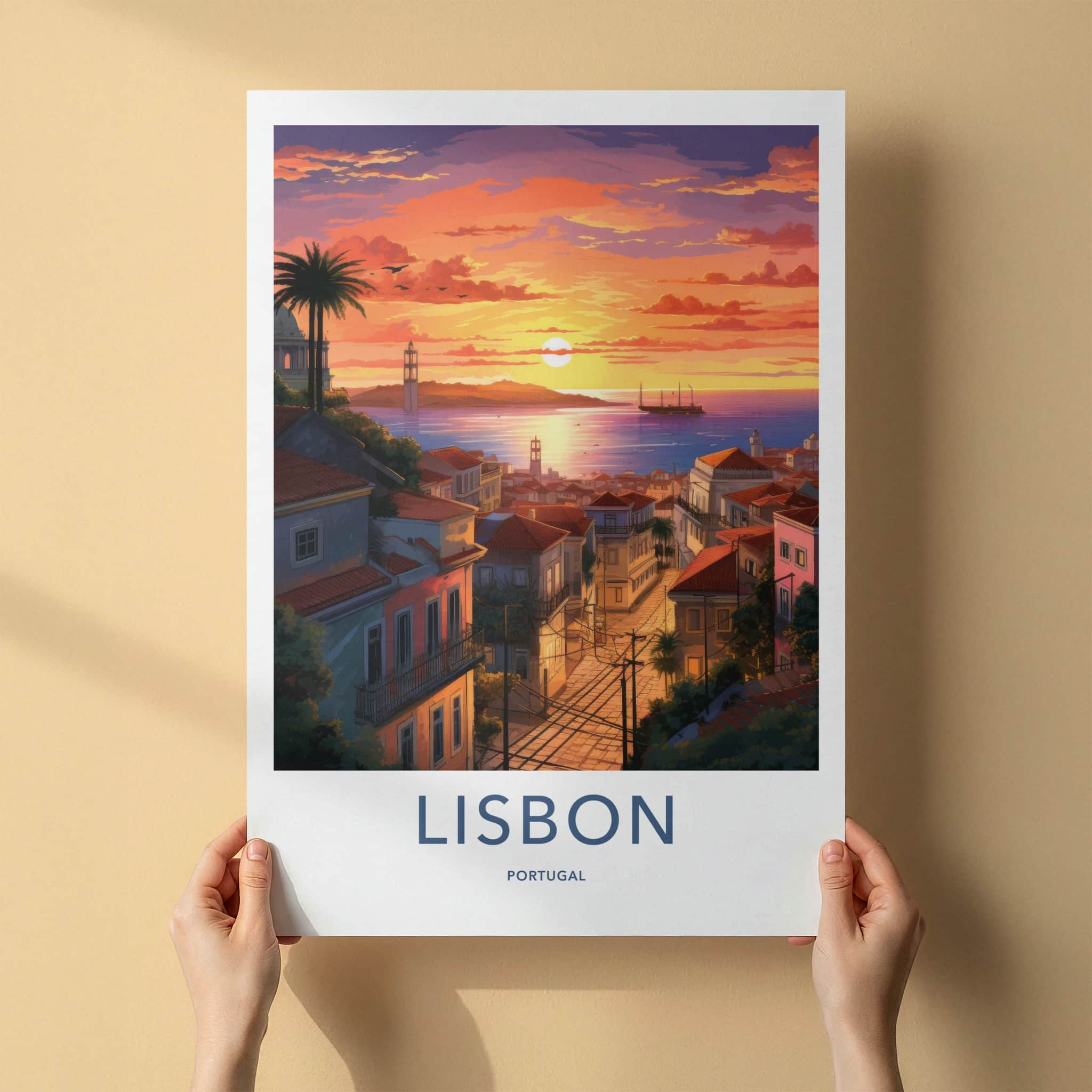 Lisbon Poster - Portugal Travel Art - Vibrant Sunset City Home Decor