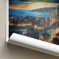 Lisbon Poster - Portugal Wall Art - Starry Cityscape River Home Decor