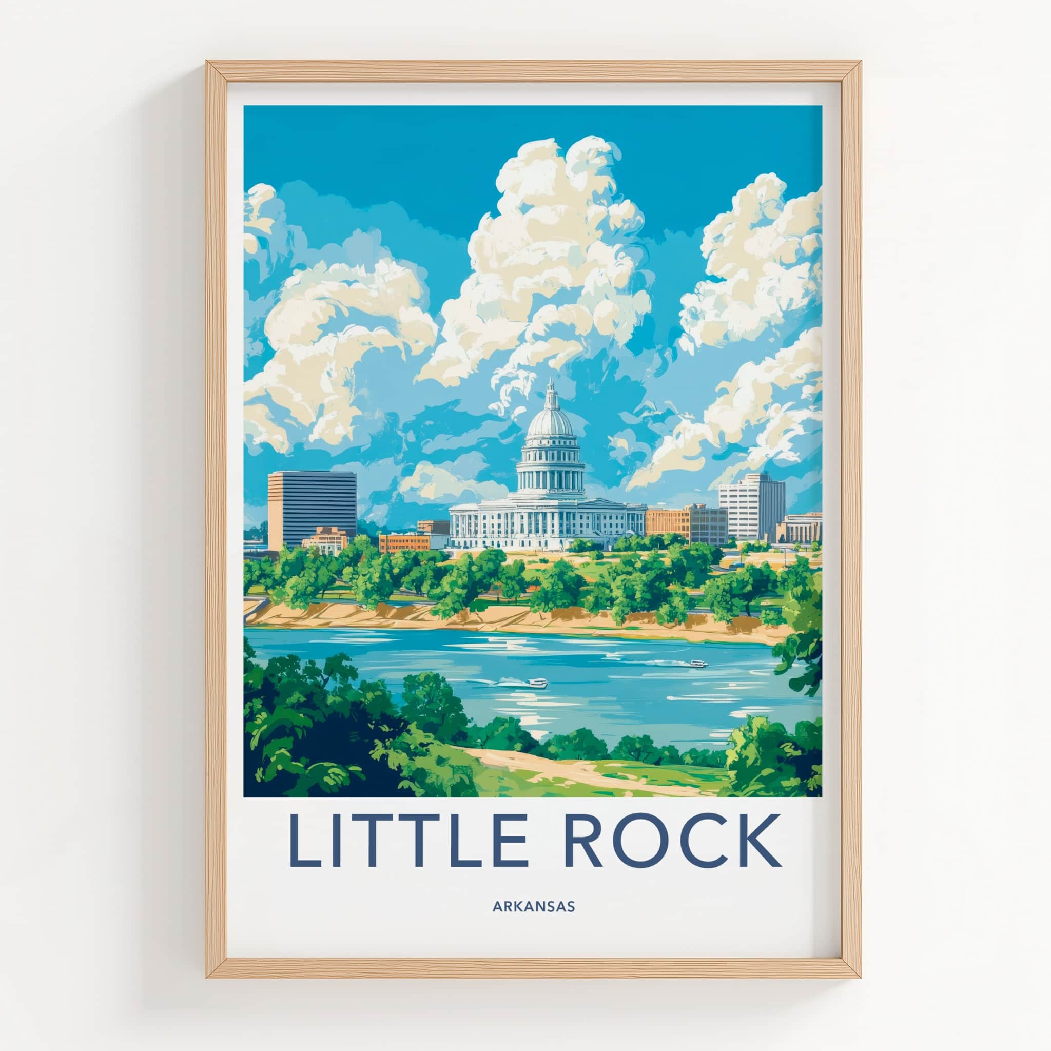 Little Rock Poster - Arkansas Travel Art - Capitol River Skyline Home Decor