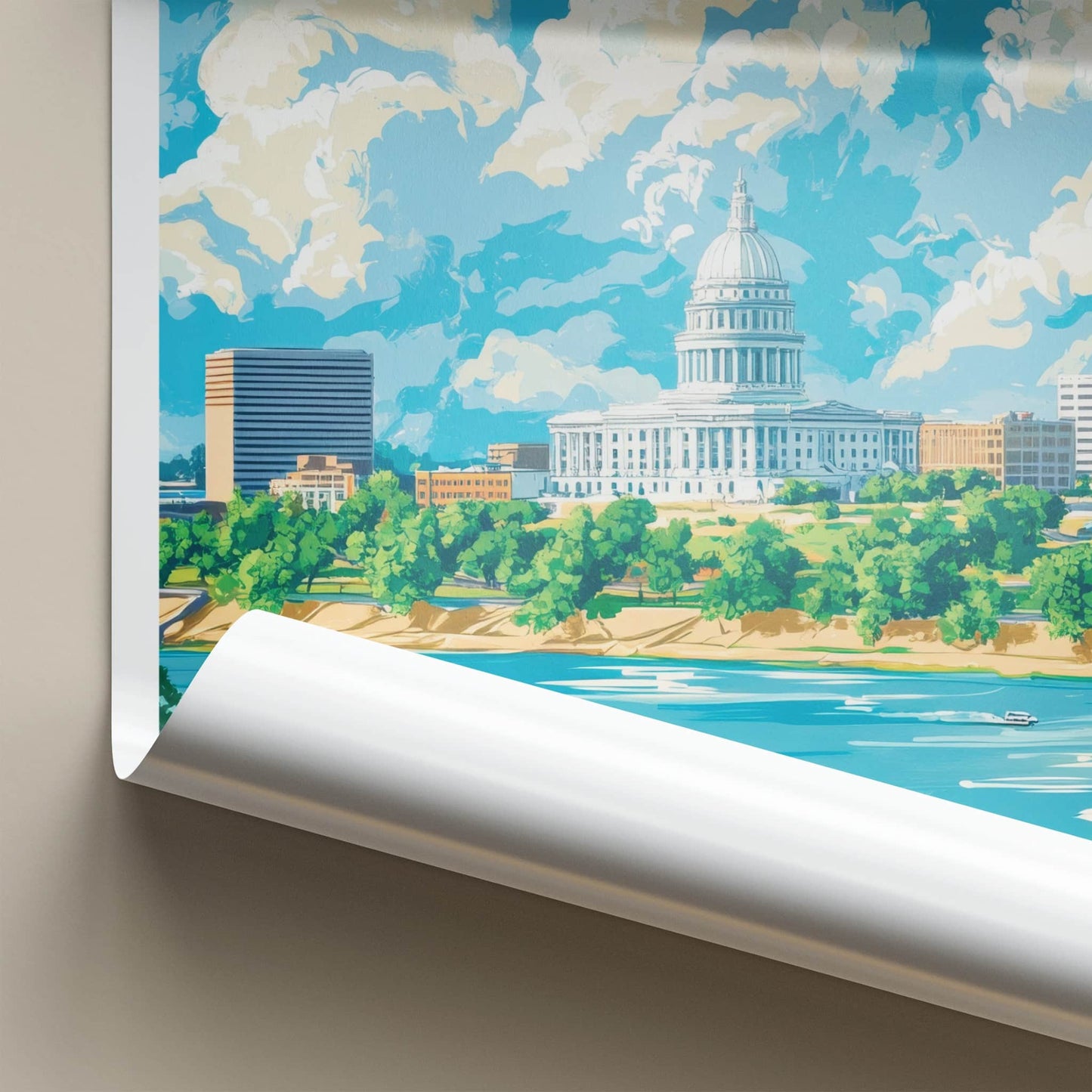 Little Rock Poster - Arkansas Travel Art - Capitol River Skyline Home Decor
