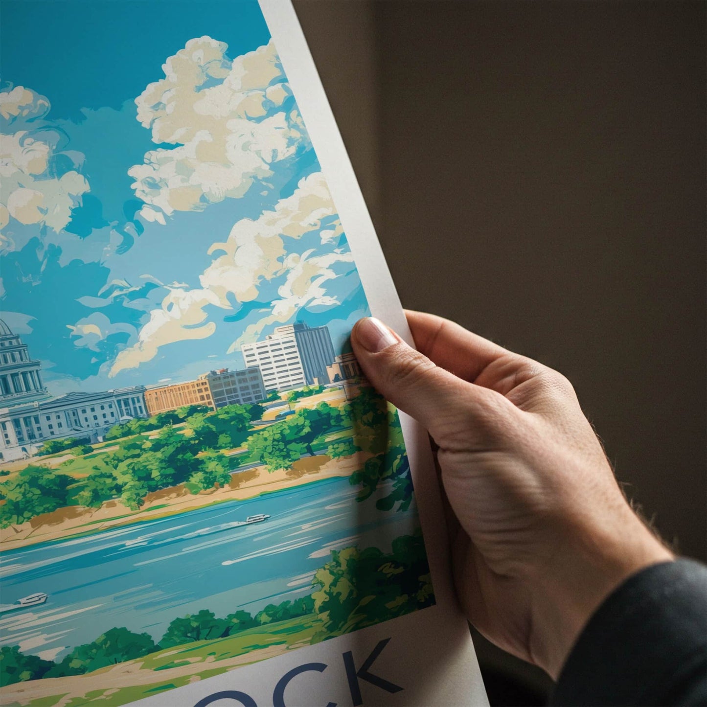 Little Rock Poster - Arkansas Travel Art - Capitol River Skyline Home Decor