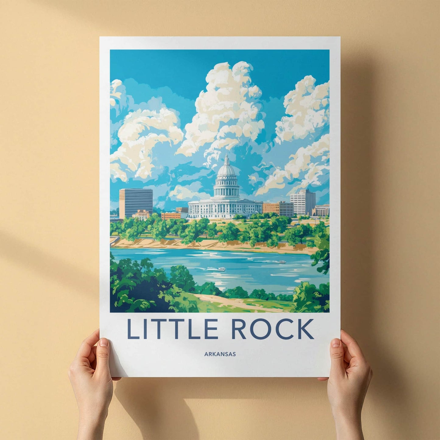 Little Rock Poster - Arkansas Travel Art - Capitol River Skyline Home Decor