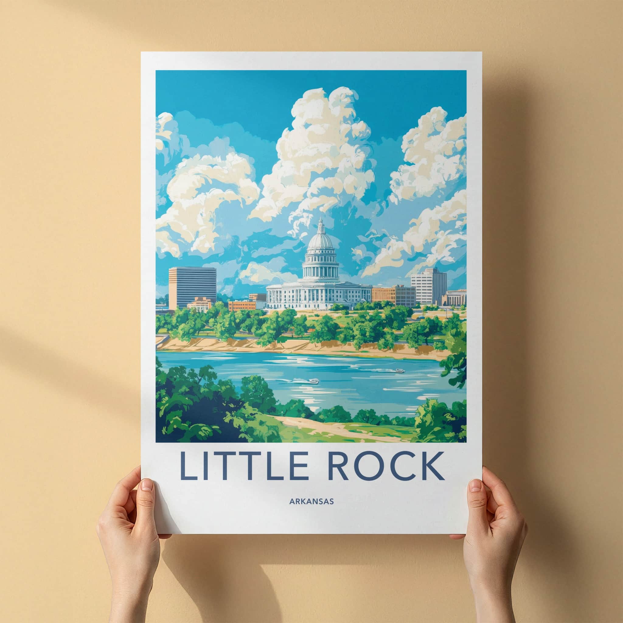 Little Rock Poster - Arkansas Travel Art - Capitol River Skyline Home Decor