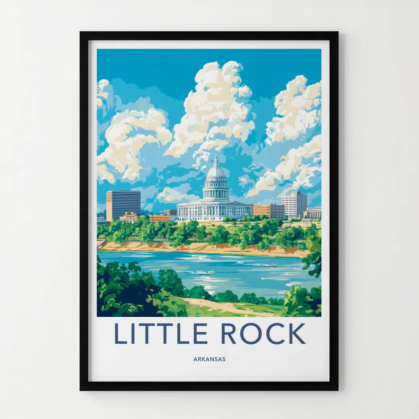Little Rock Poster - Arkansas Travel Art - Capitol River Skyline Home Decor