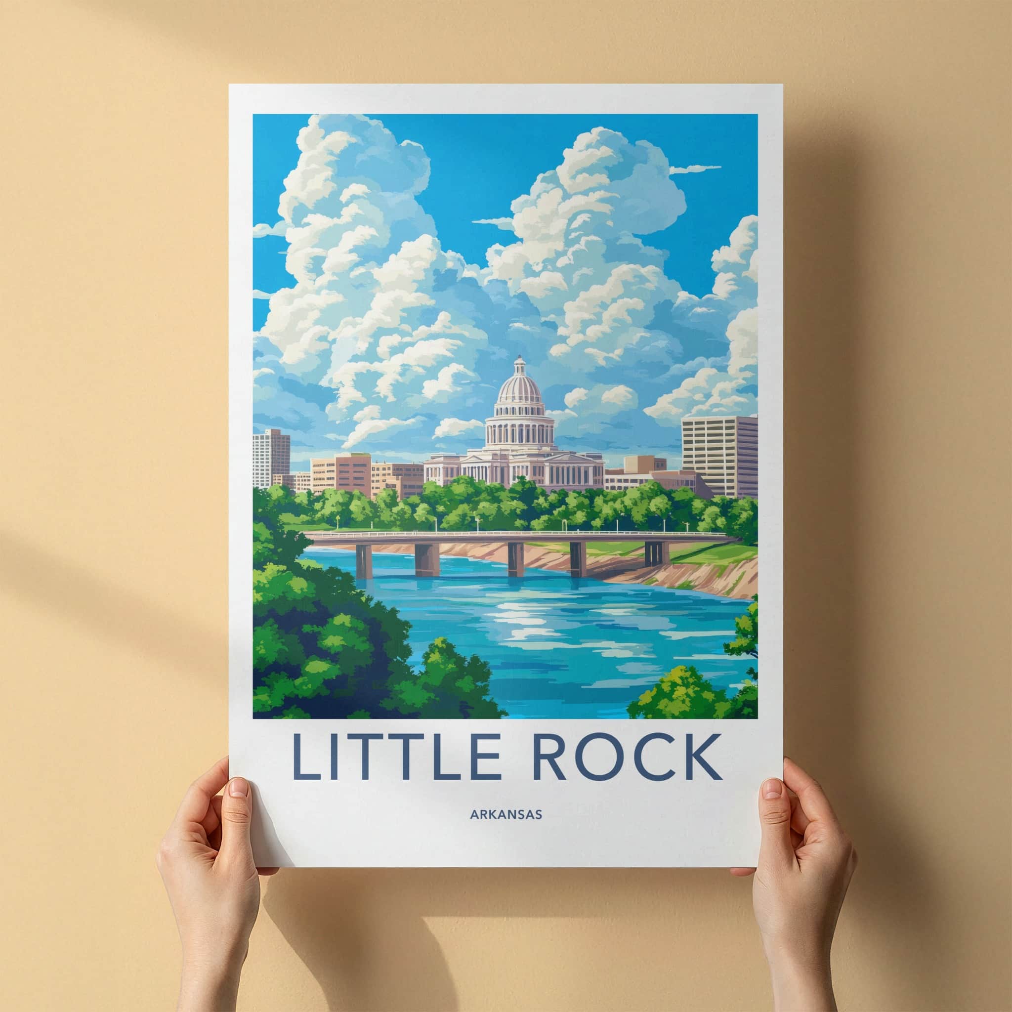 Little Rock Poster - Arkansas Wall Art - Capitol River Bridge Home Decor