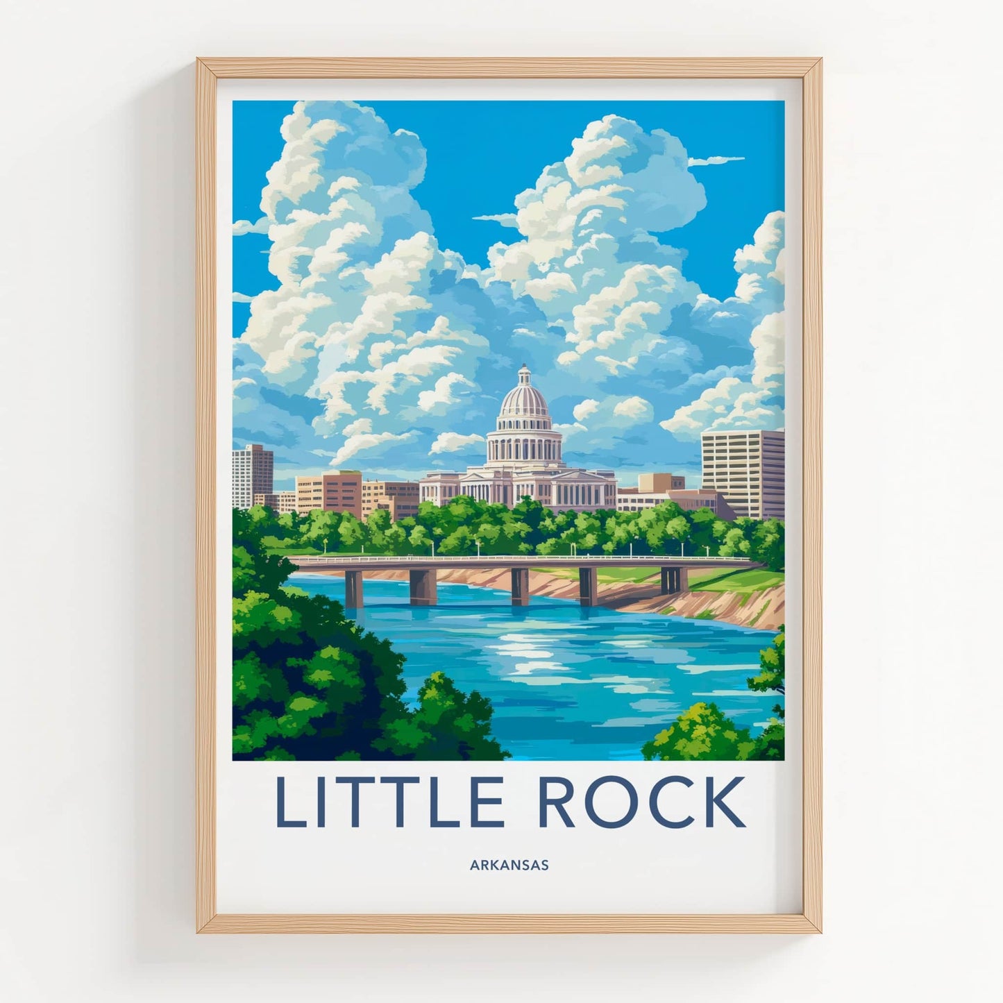 Little Rock Poster - Arkansas Wall Art - Capitol River Bridge Home Decor