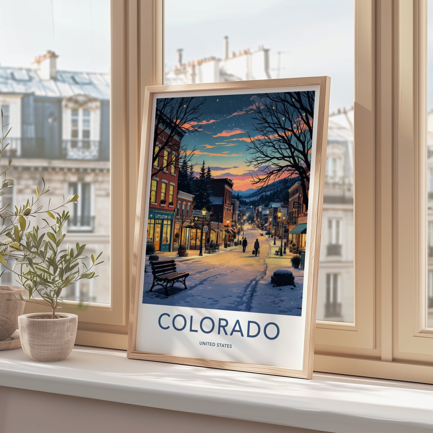 Littleton Poster - Colorado Art Print - Snowy Town Evening Home Decor