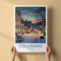 Littleton Poster - Colorado Art Print - Snowy Town Evening Home Decor