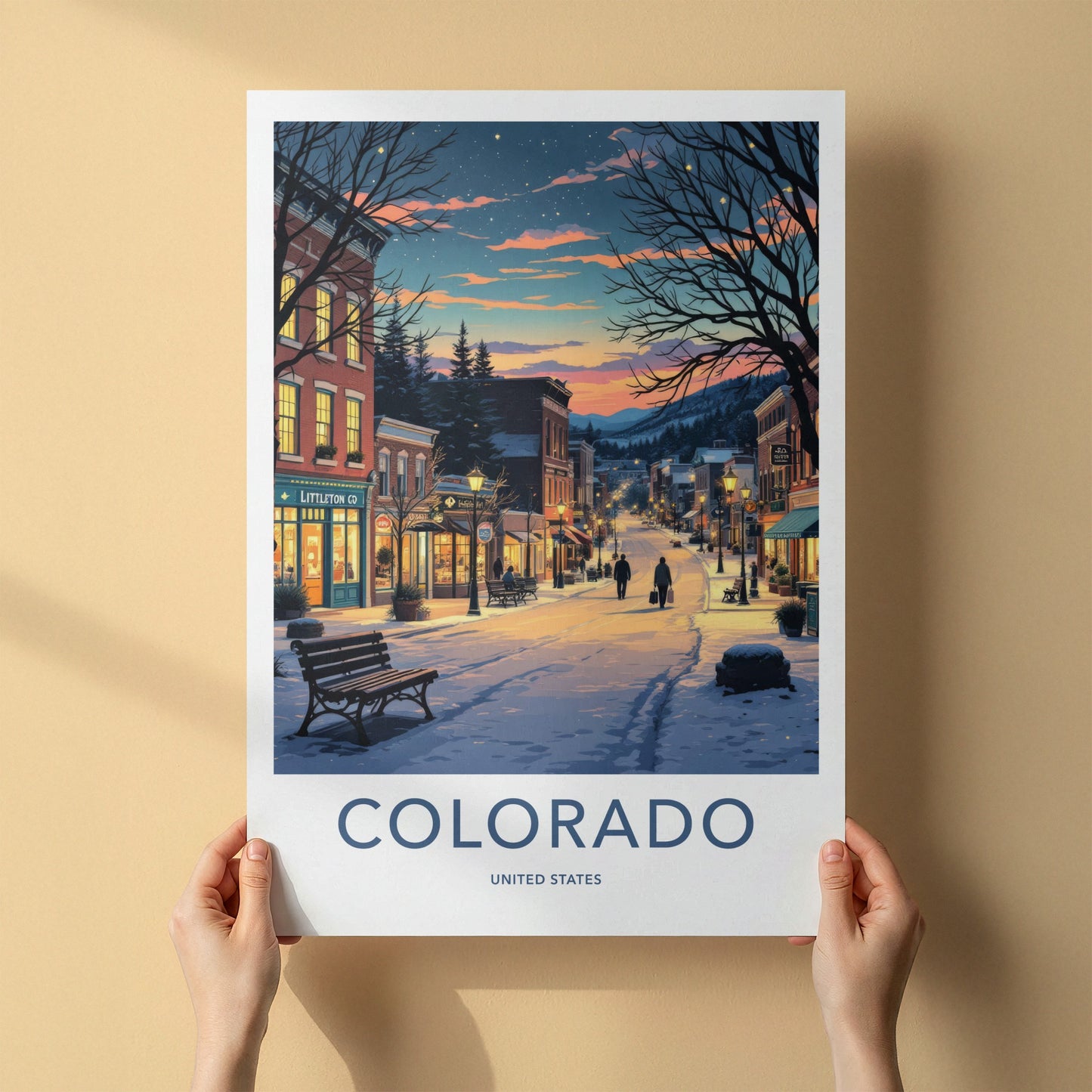Littleton Poster - Colorado Art Print - Snowy Town Evening Home Decor