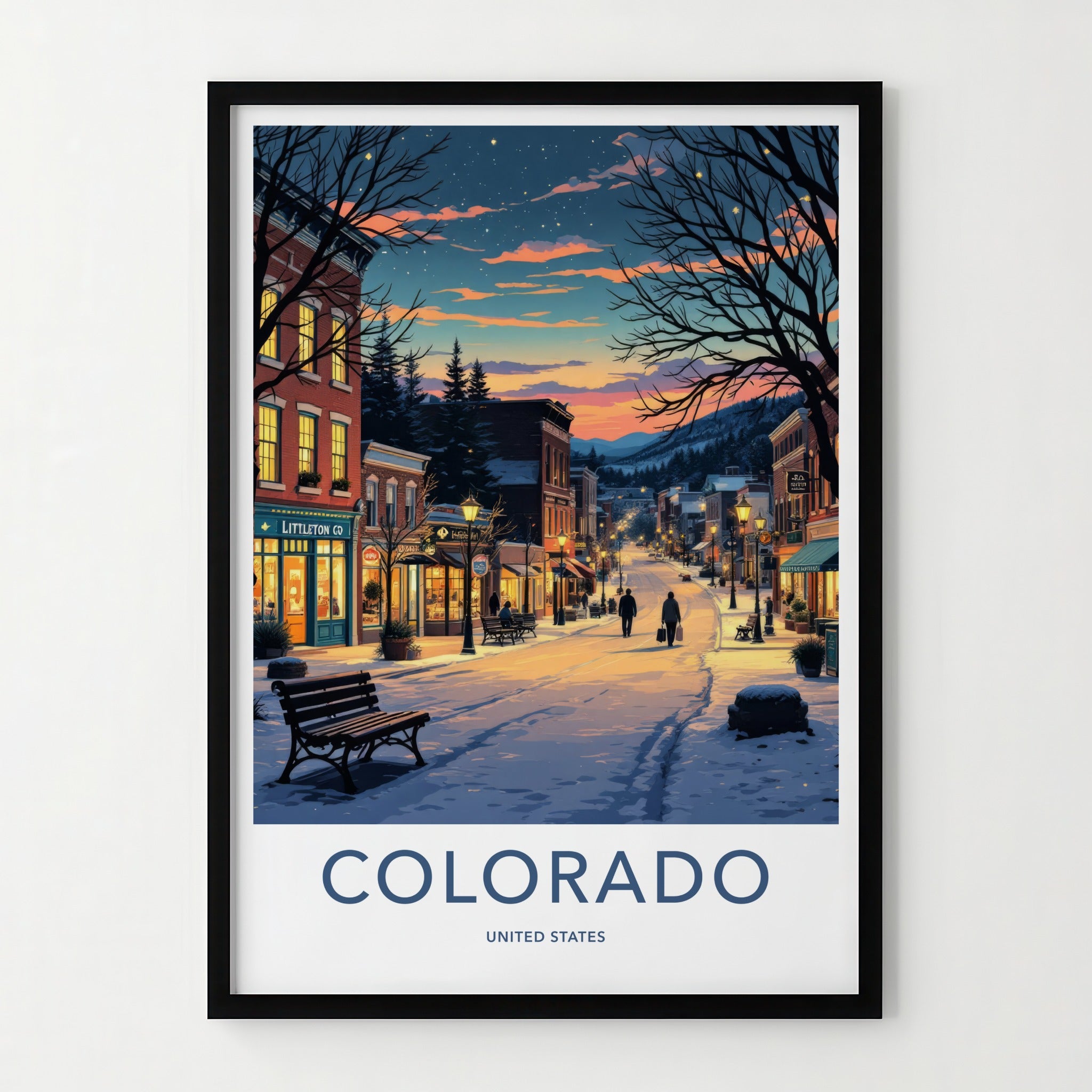 Littleton Poster - Colorado Art Print - Snowy Town Evening Home Decor