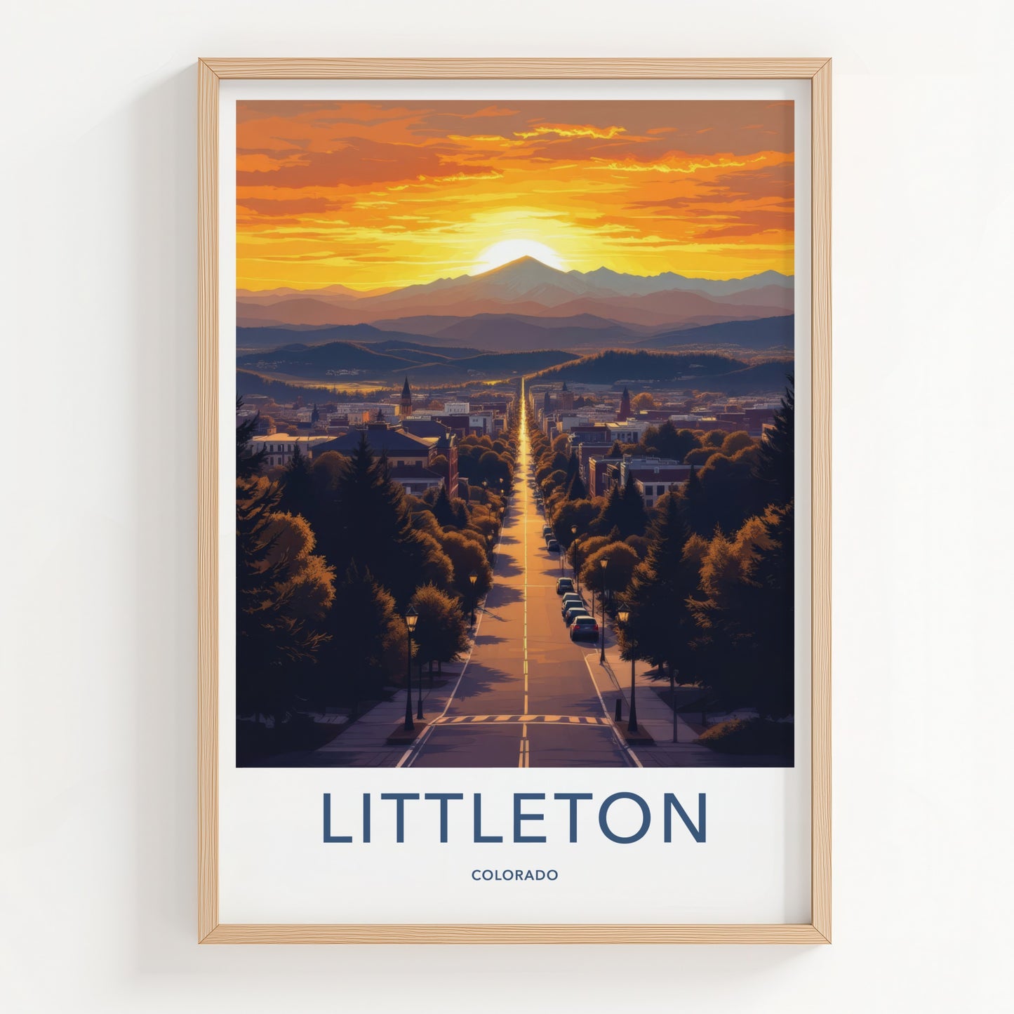 Littleton Poster - Colorado Travel Art - Golden Sunset Street Home Decor