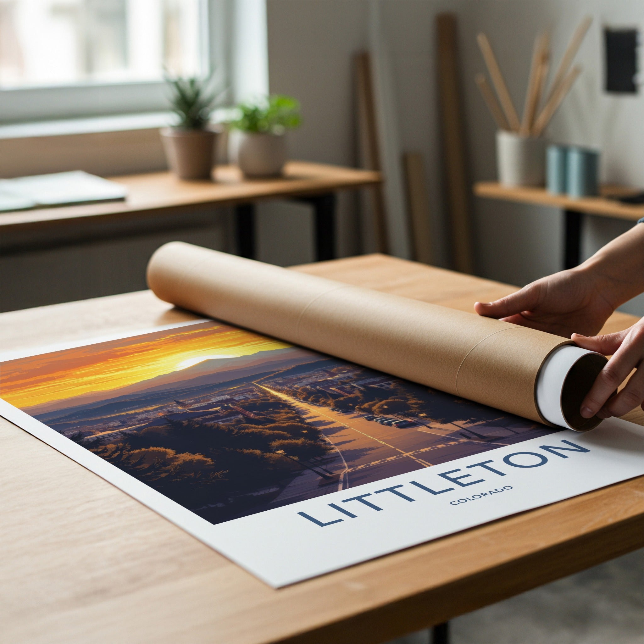 Littleton Poster - Colorado Travel Art - Golden Sunset Street Home Decor