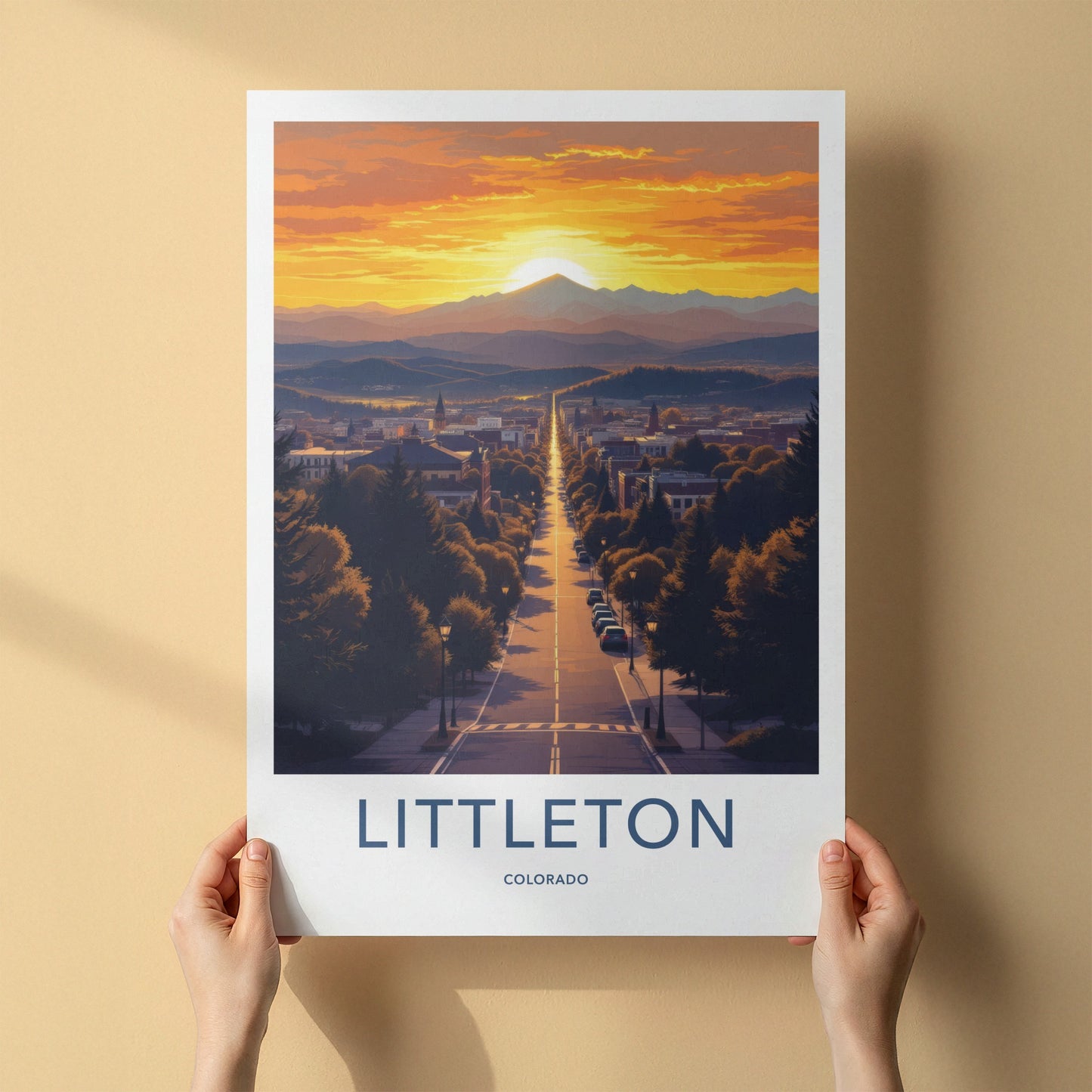 Littleton Poster - Colorado Travel Art - Golden Sunset Street Home Decor