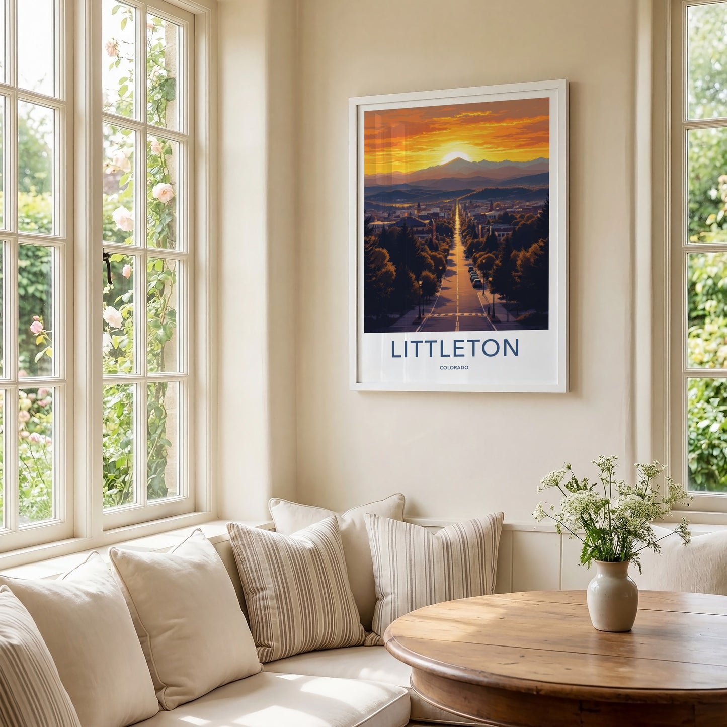 Littleton Poster - Colorado Travel Art - Golden Sunset Street Home Decor