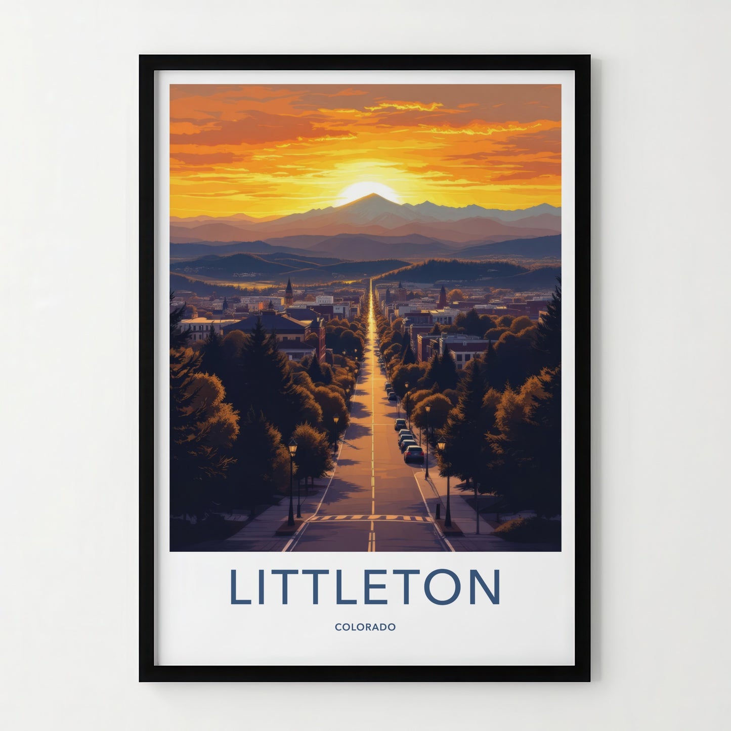 Littleton Poster - Colorado Travel Art - Golden Sunset Street Home Decor