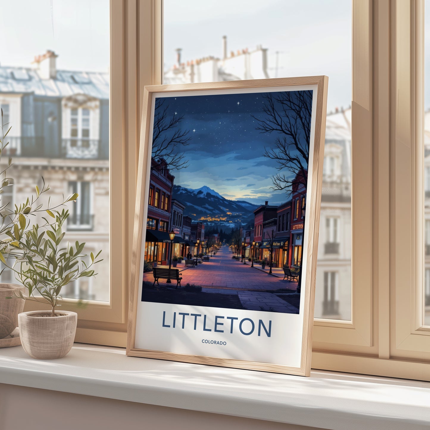 Littleton Poster - Colorado Travel Art - Starry Mountain Street Wall Decor