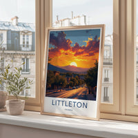 Littleton Poster - Colorado Travel Print - Fiery Sunset Town Wall Decor