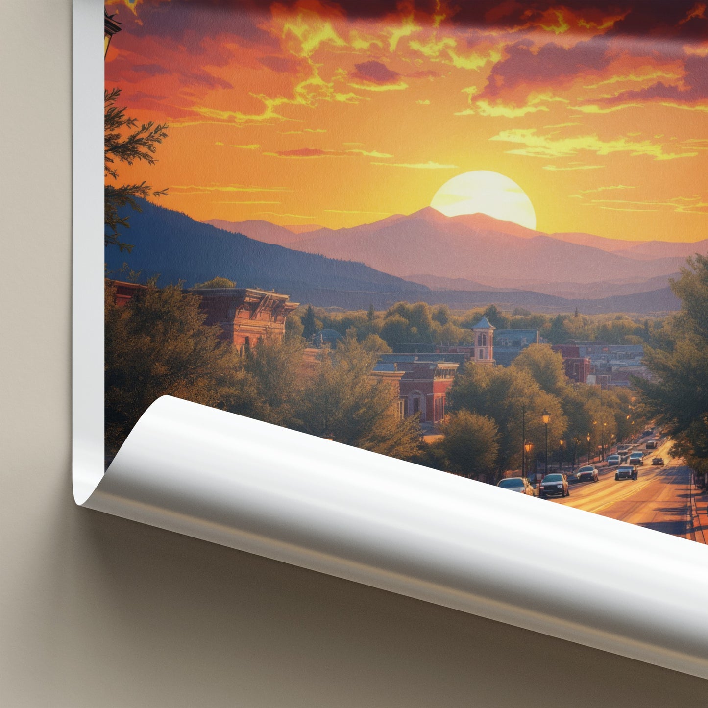 Littleton Poster - Colorado Travel Print - Fiery Sunset Town Wall Decor