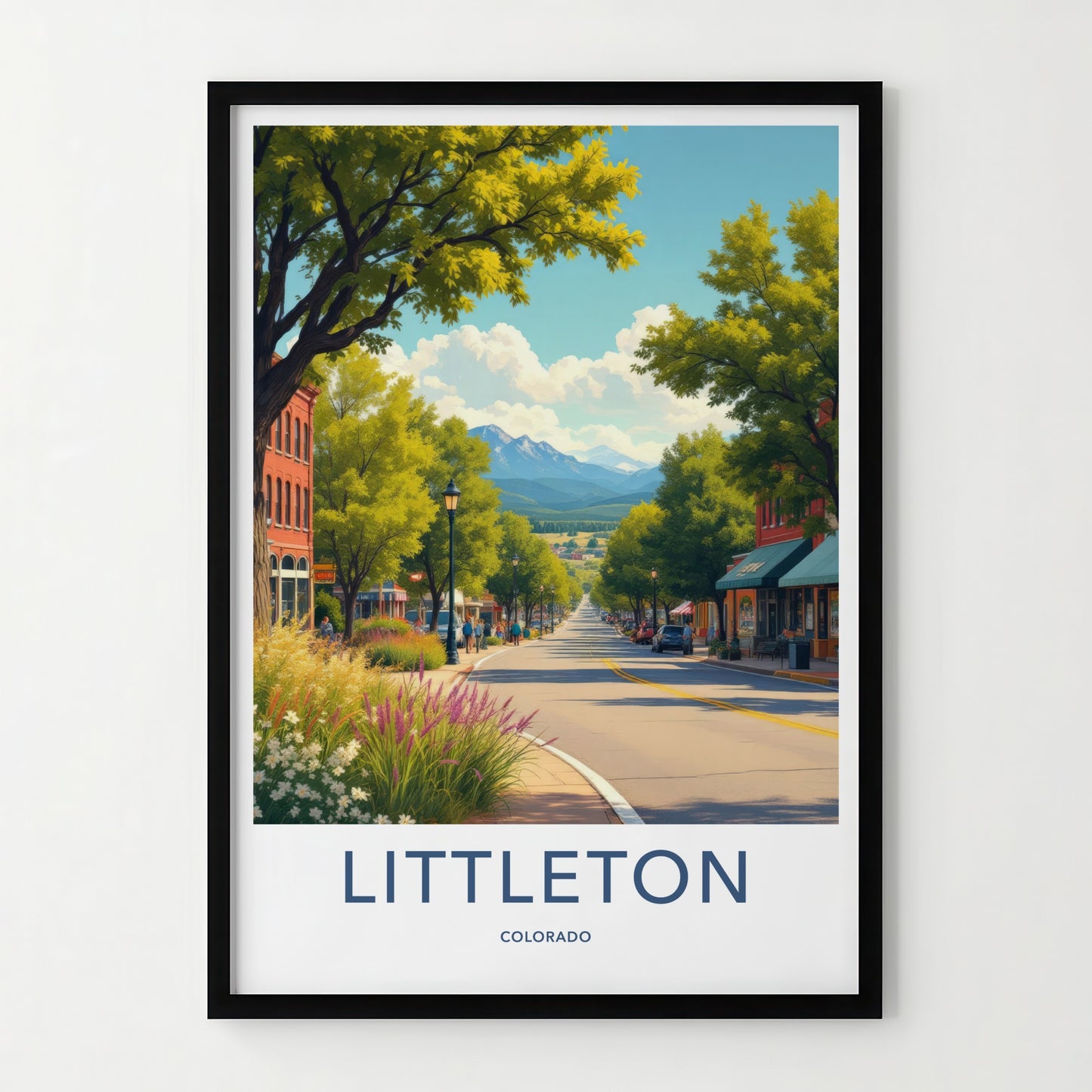 Littleton Poster - Colorado Wall Art - Leafy Street Mountains Home Decor