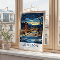 Littleton Poster - Colorado Wall Art - Snowy Town Evening Home Decor