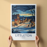 Littleton Poster - Colorado Wall Art - Snowy Town Evening Home Decor