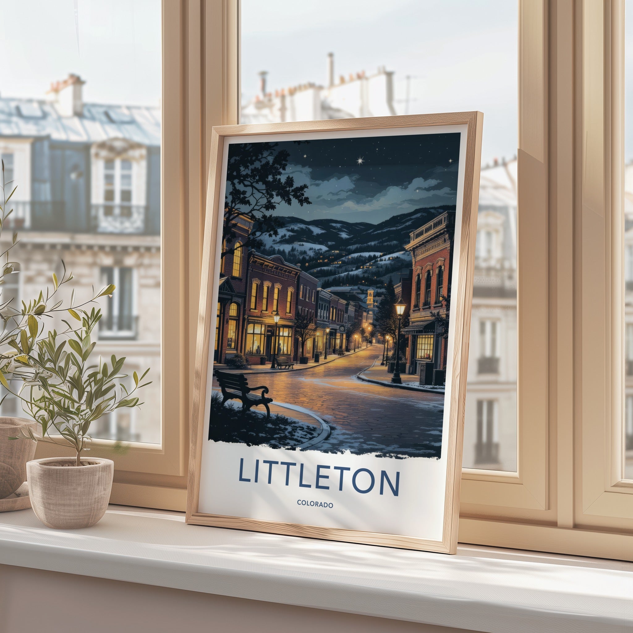 Littleton Poster - Colorado Wall Art - Winter Evening Scene Home Decor