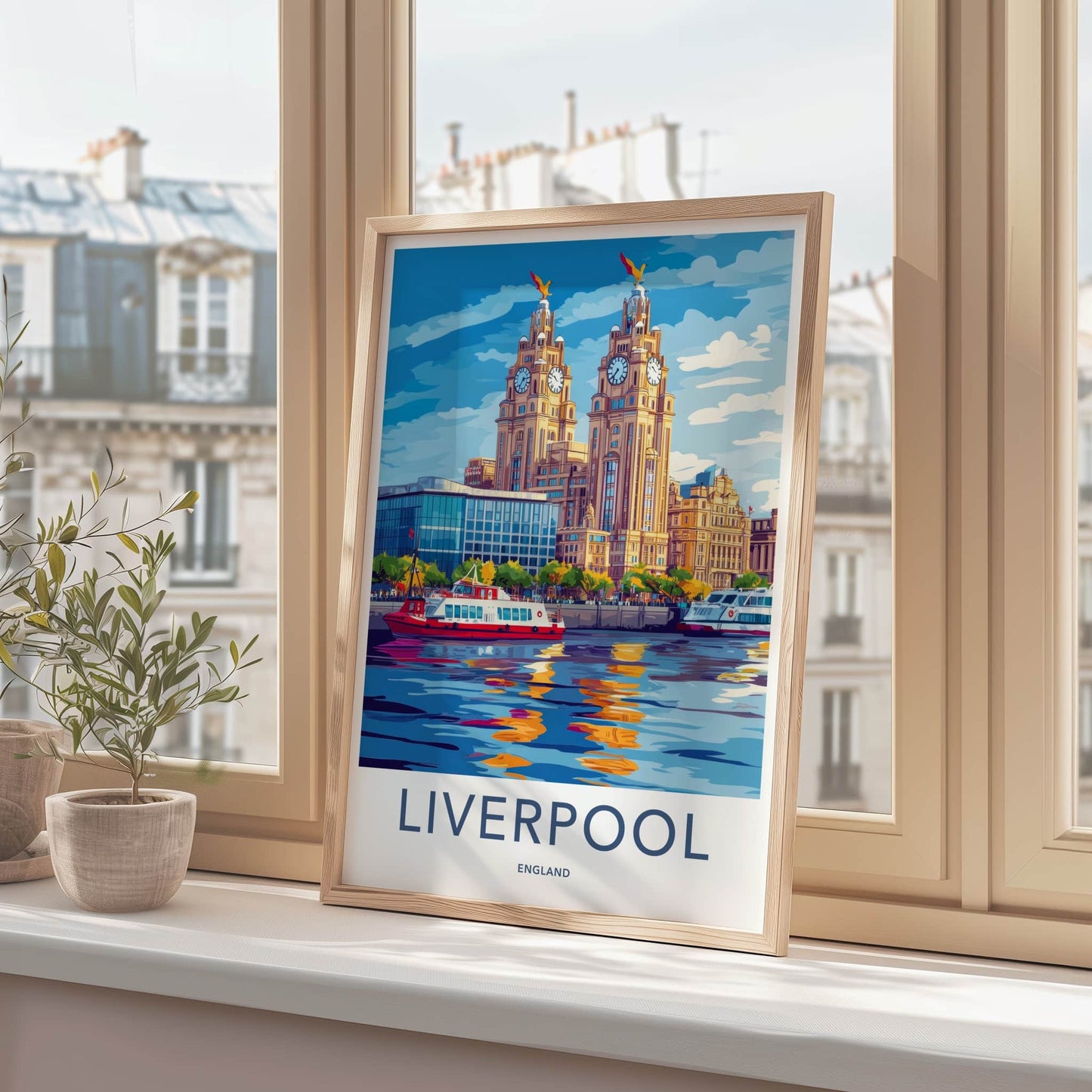 Liverpool Poster - England Travel Art - Iconic Building River Wall Decor