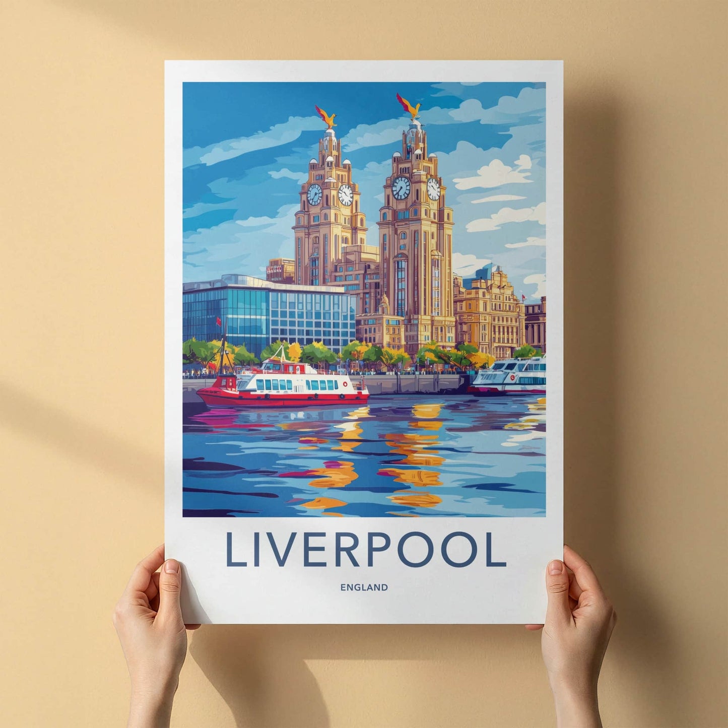 Liverpool Poster - England Travel Art - Iconic Building River Wall Decor