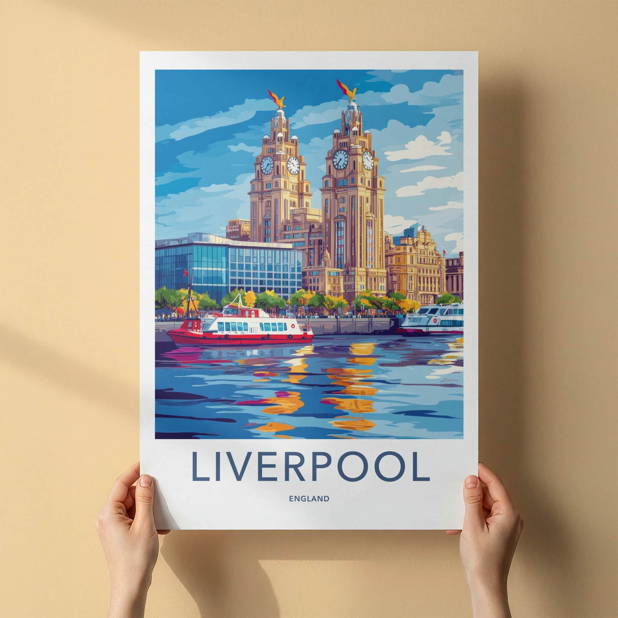 Liverpool Poster - England Travel Art - Iconic Building River Wall Decor