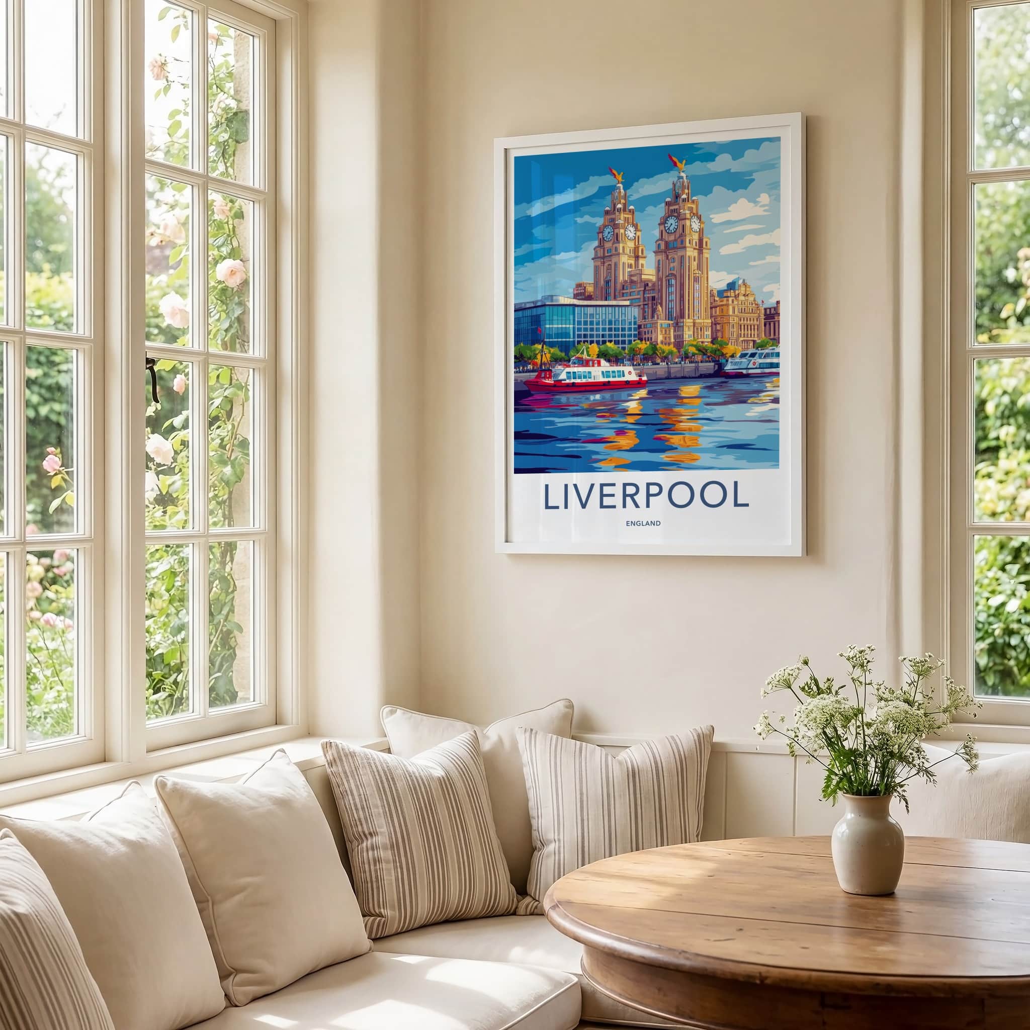 Liverpool Poster - England Travel Art - Iconic Building River Wall Decor