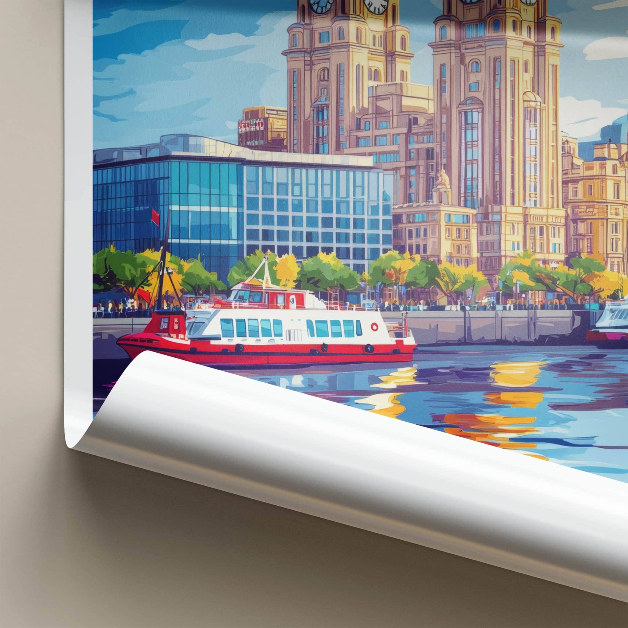 Liverpool Poster - England Travel Art - Iconic Building River Wall Decor