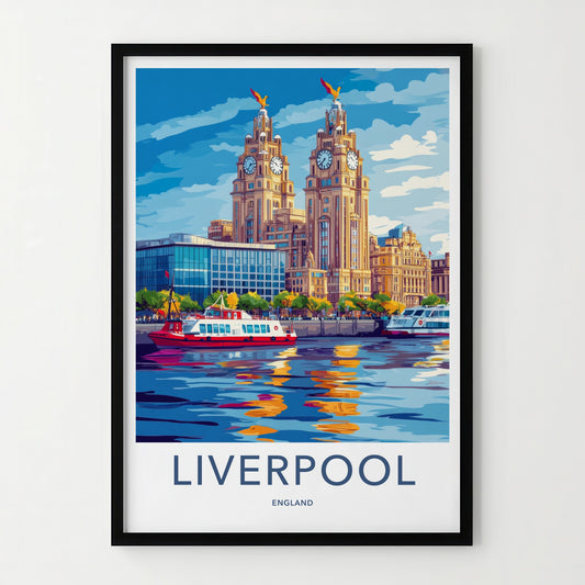 Liverpool Poster - England Travel Art - Iconic Building River Wall Decor