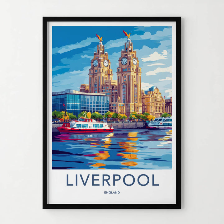 Liverpool Poster - England Travel Art - Iconic Building River Wall Decor