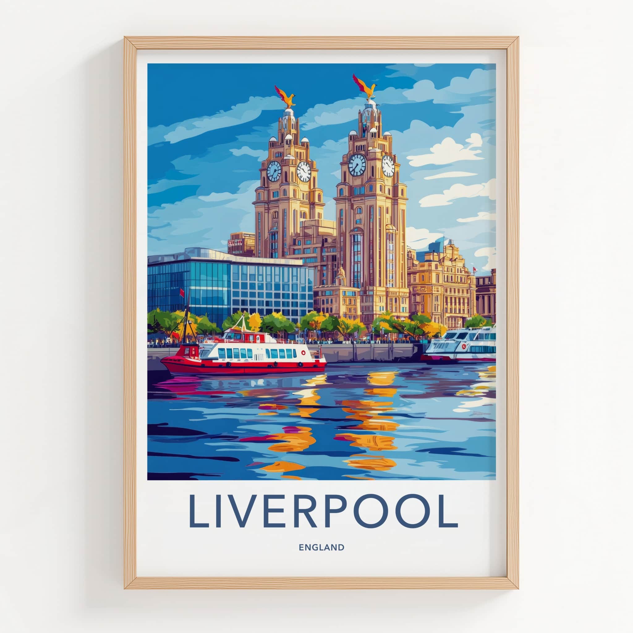 Liverpool Poster - England Travel Art - Iconic Building River Wall Decor