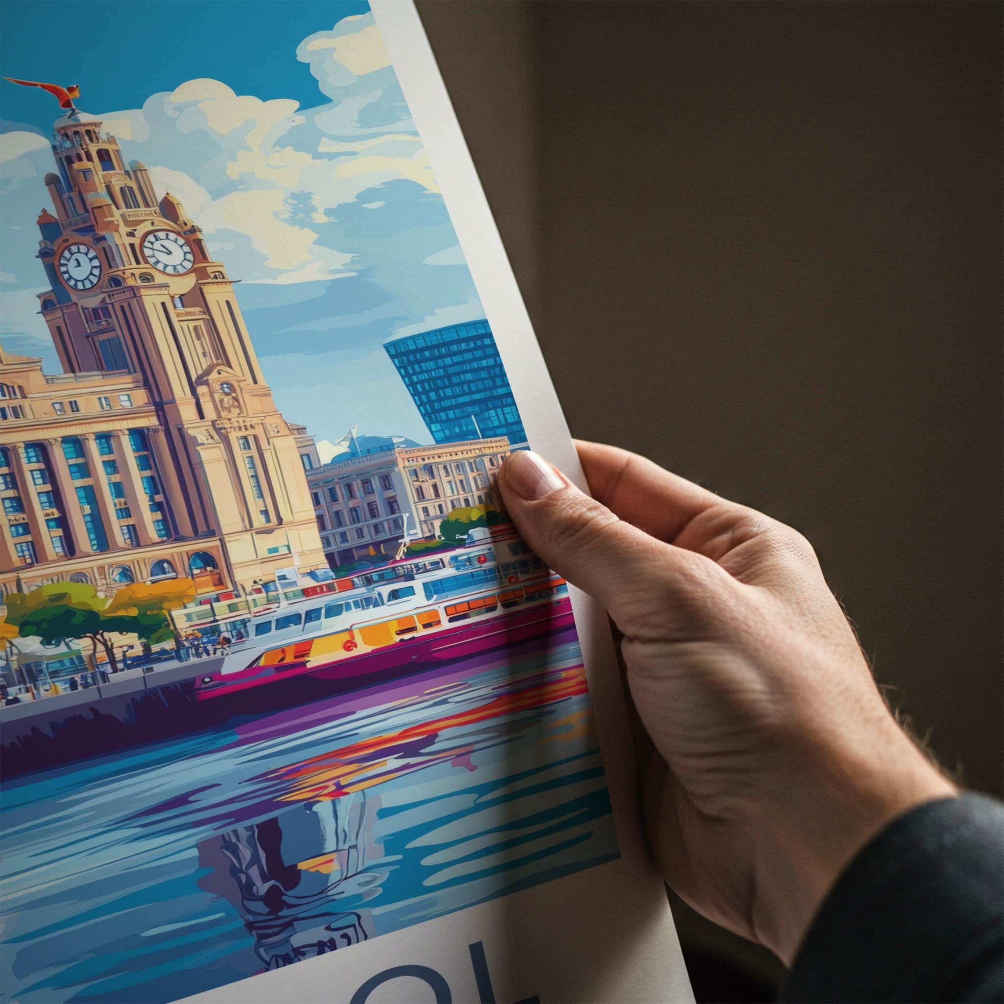 Liverpool Poster - England Travel Art - Liver Building Waterfront Wall Decor