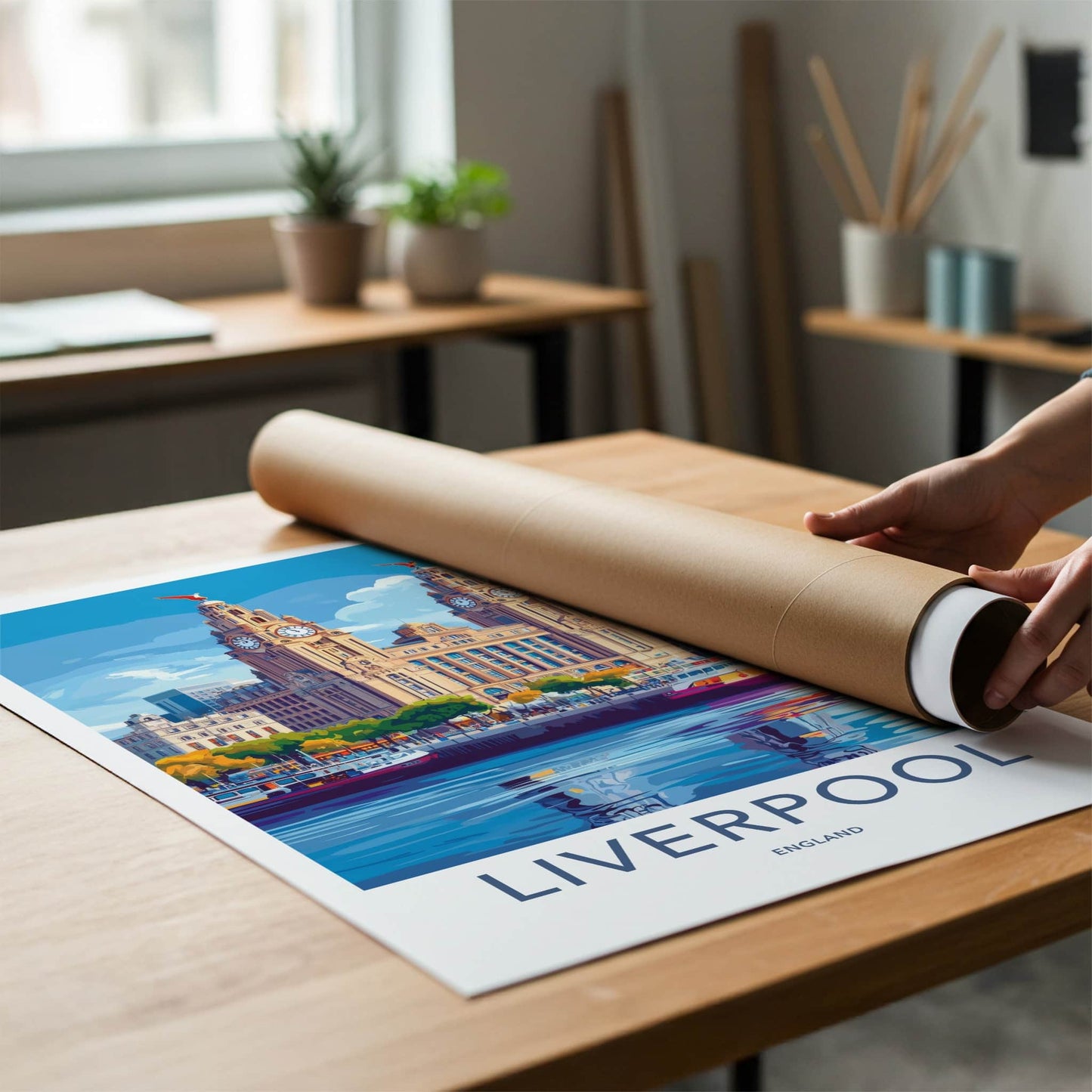 Liverpool Poster - England Travel Art - Liver Building Waterfront Wall Decor