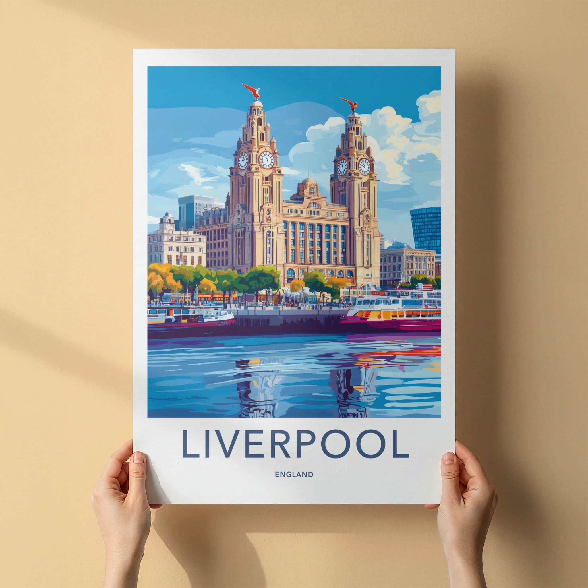 Liverpool Poster - England Travel Art - Liver Building Waterfront Wall Decor