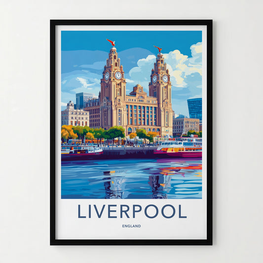 Liverpool Poster - England Travel Art - Liver Building Waterfront Wall Decor