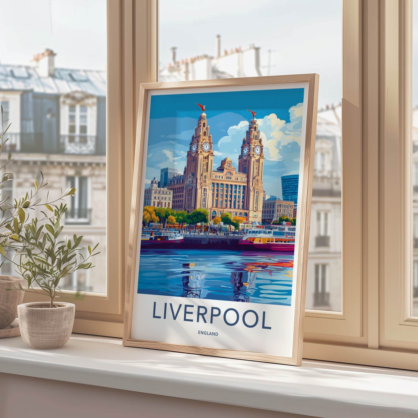 Liverpool Poster - England Travel Art - Liver Building Waterfront Wall Decor