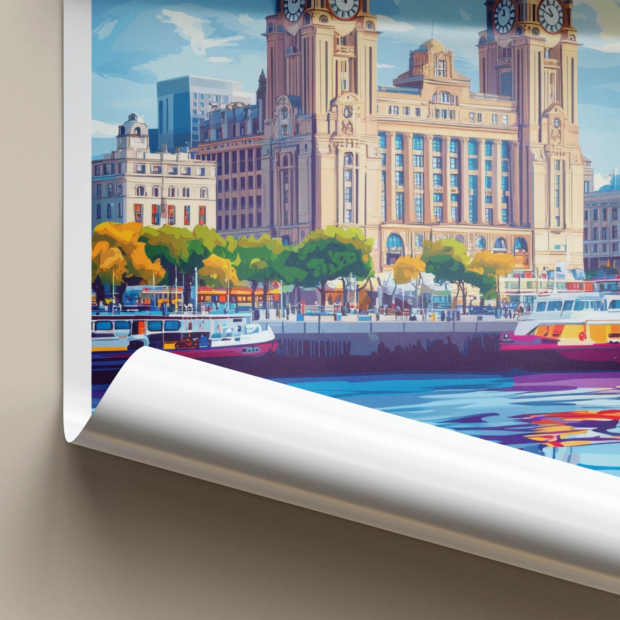 Liverpool Poster - England Travel Art - Liver Building Waterfront Wall Decor