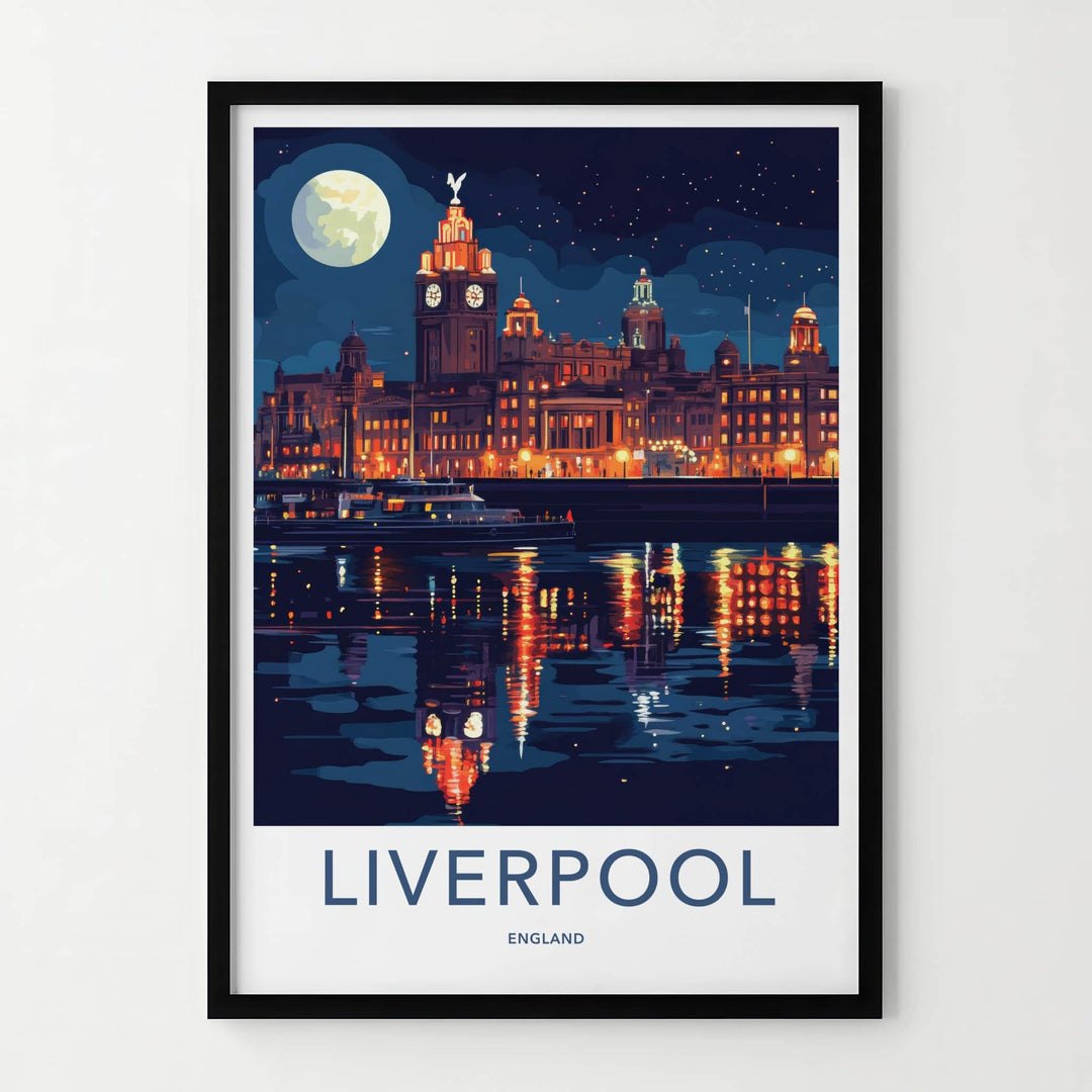 Liverpool Poster - England Travel Art - Night City Reflections Gallery Art