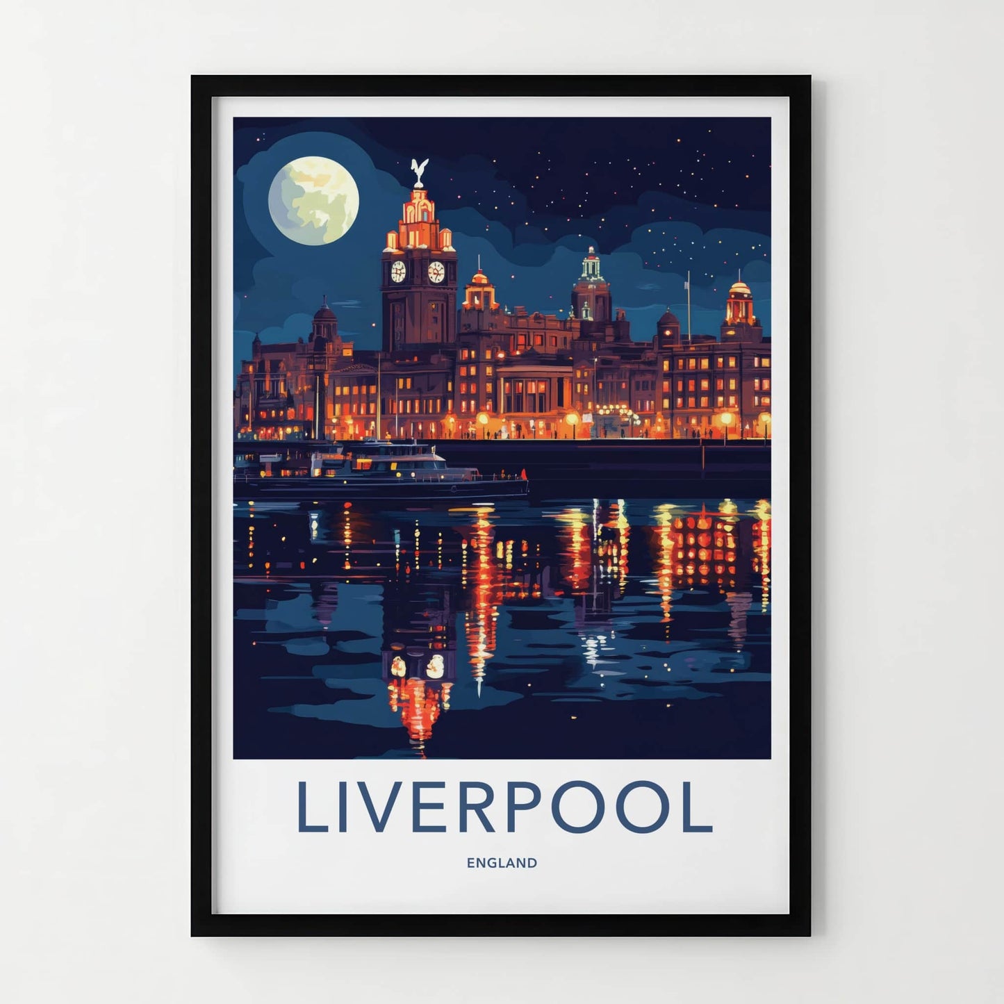 Liverpool Poster - England Travel Art - Night City Reflections Gallery Art