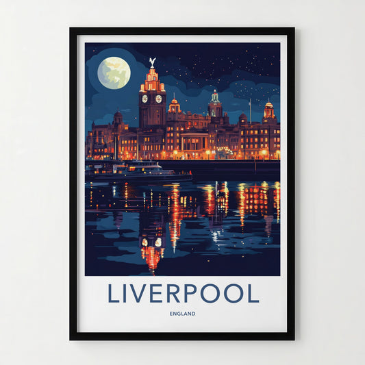 Liverpool Poster - England Travel Art - Night City Reflections Gallery Art