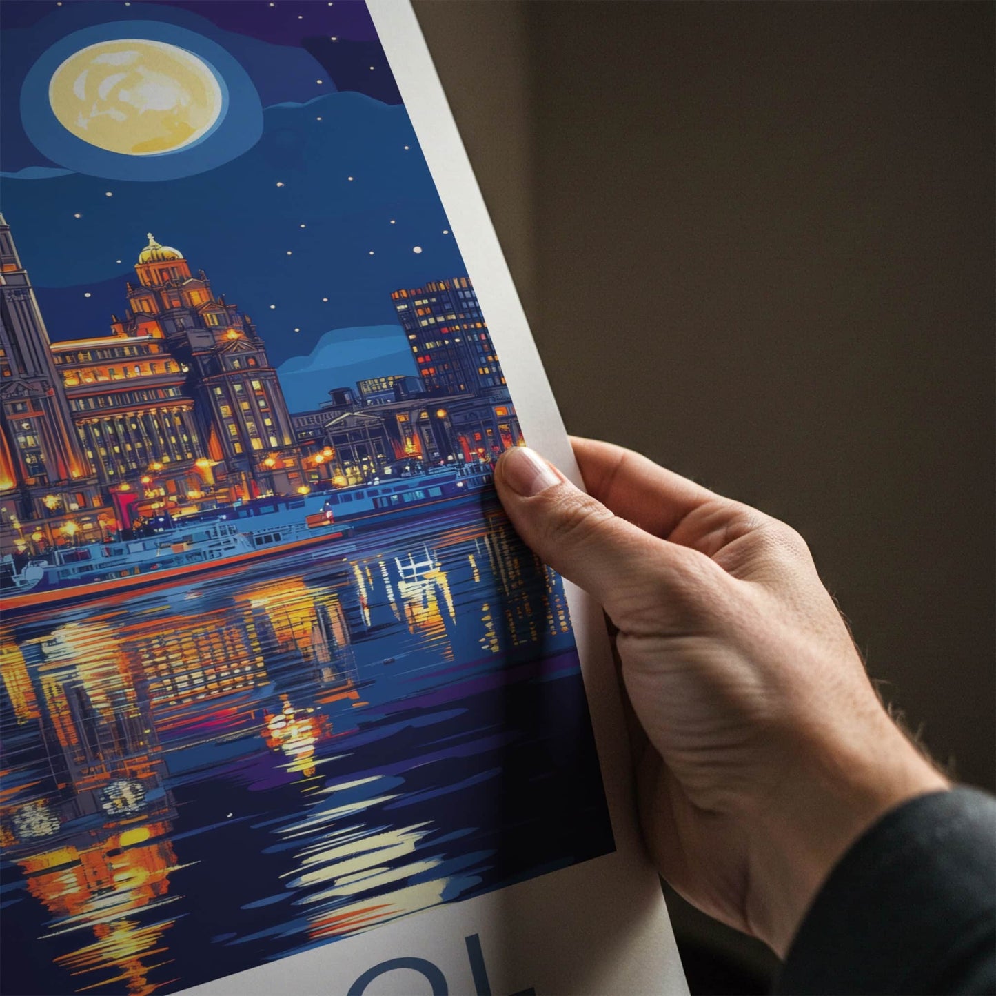 Liverpool Poster - England Travel Art - Nighttime Waterfront Skyline Home Decor