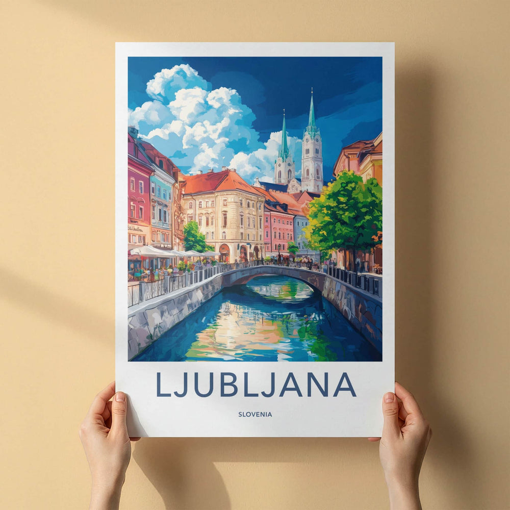 Ljubljana Poster - Slovenia Art Print - Colorful City Canal Wall Decor